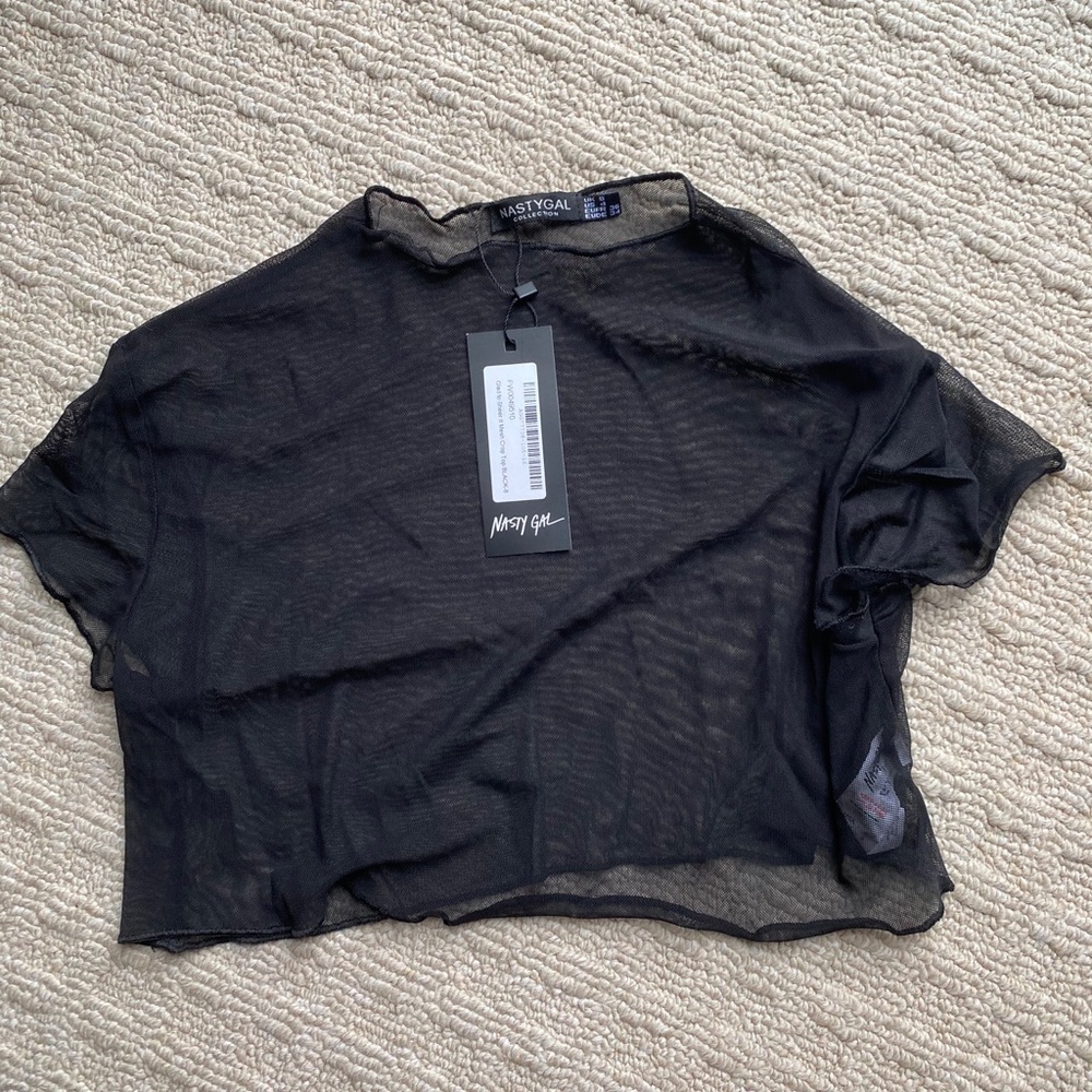 Nastygal black mesh crop tee NWT US 4